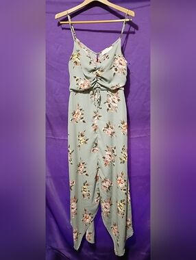 Floral Drawstring Maxi Dress in Sage Green